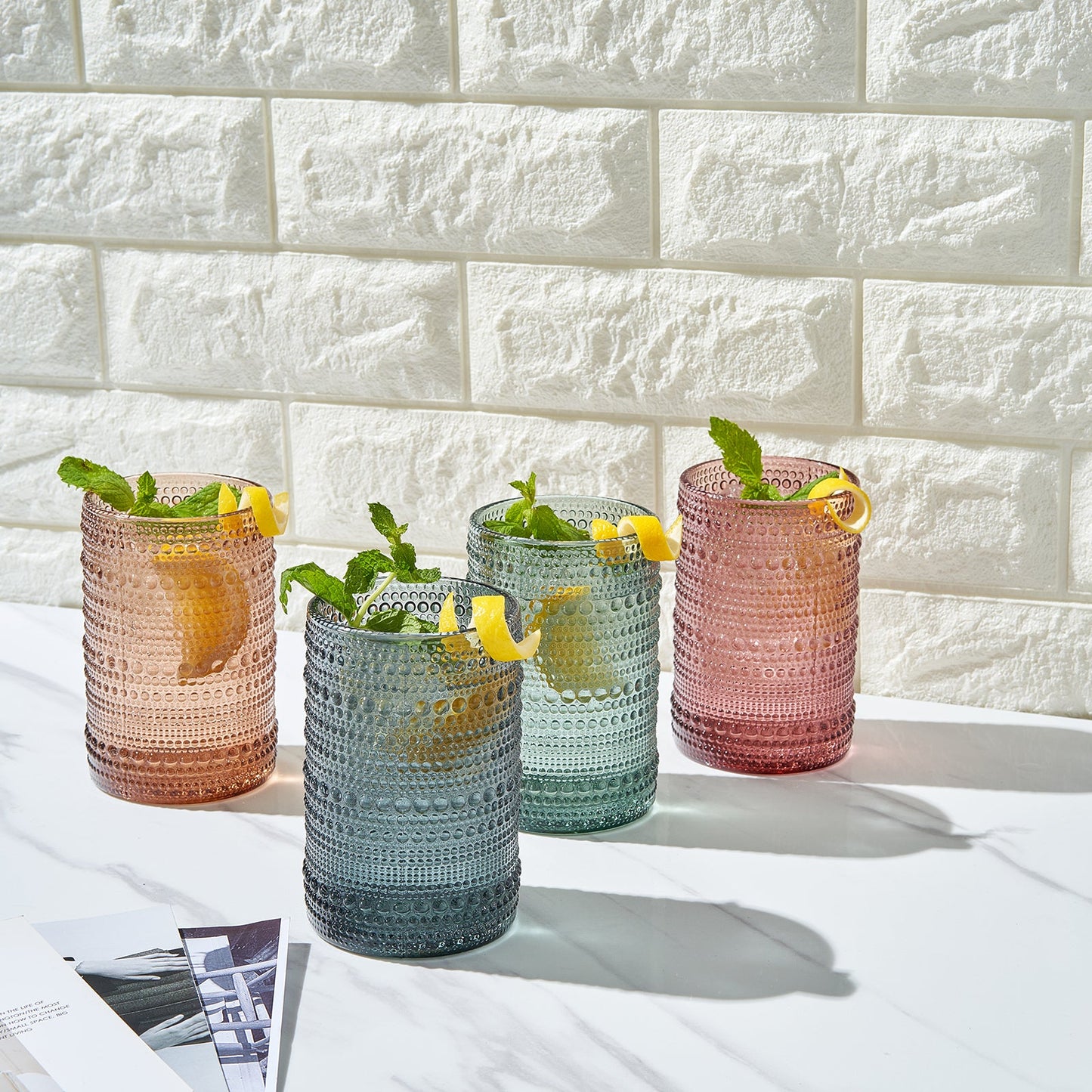 Tonal Hobnail Lowball Glassware Set of Four