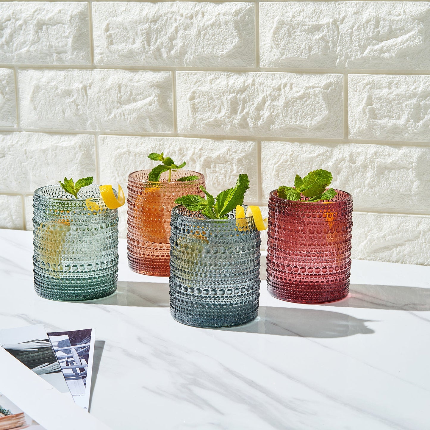 Tonal Hobnail Lowball Glassware Set of Four