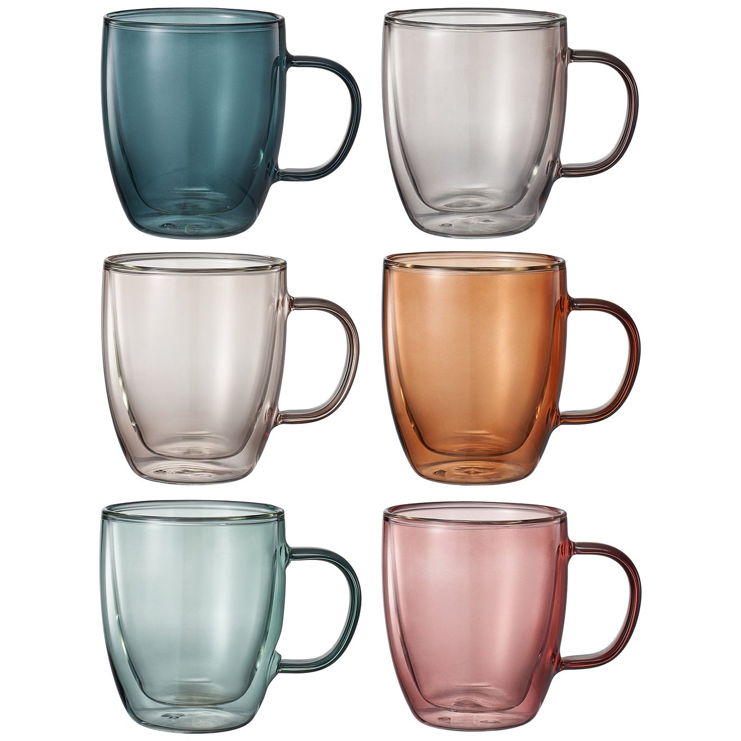 Tonal Double Wall Glass Coffee Mug Set of 6
