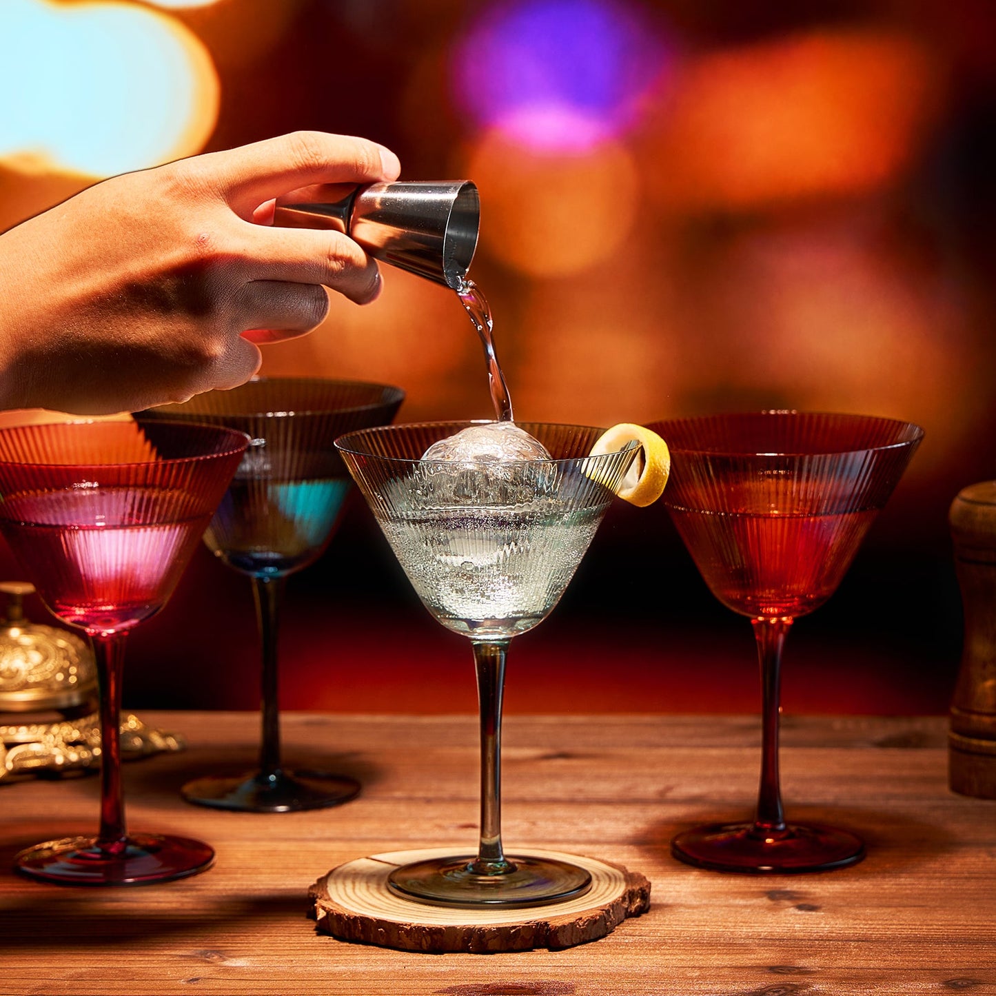 Tonal Set of Four Martini and Cocktail Glasses