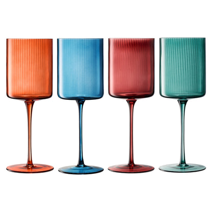 Tonal Ribbed Stemmed Wine Glassware Set of Four