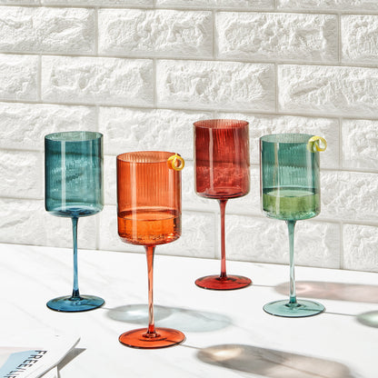 Tonal Ribbed Stemmed Wine Glassware Set of Four