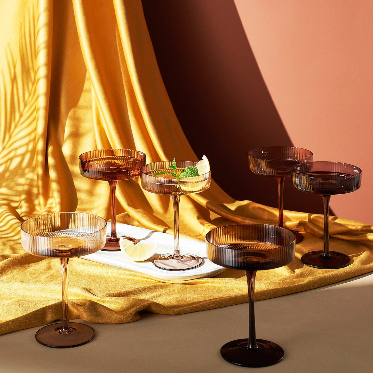 Venus Ribbed Champagne Coupe Cocktail Set of Six