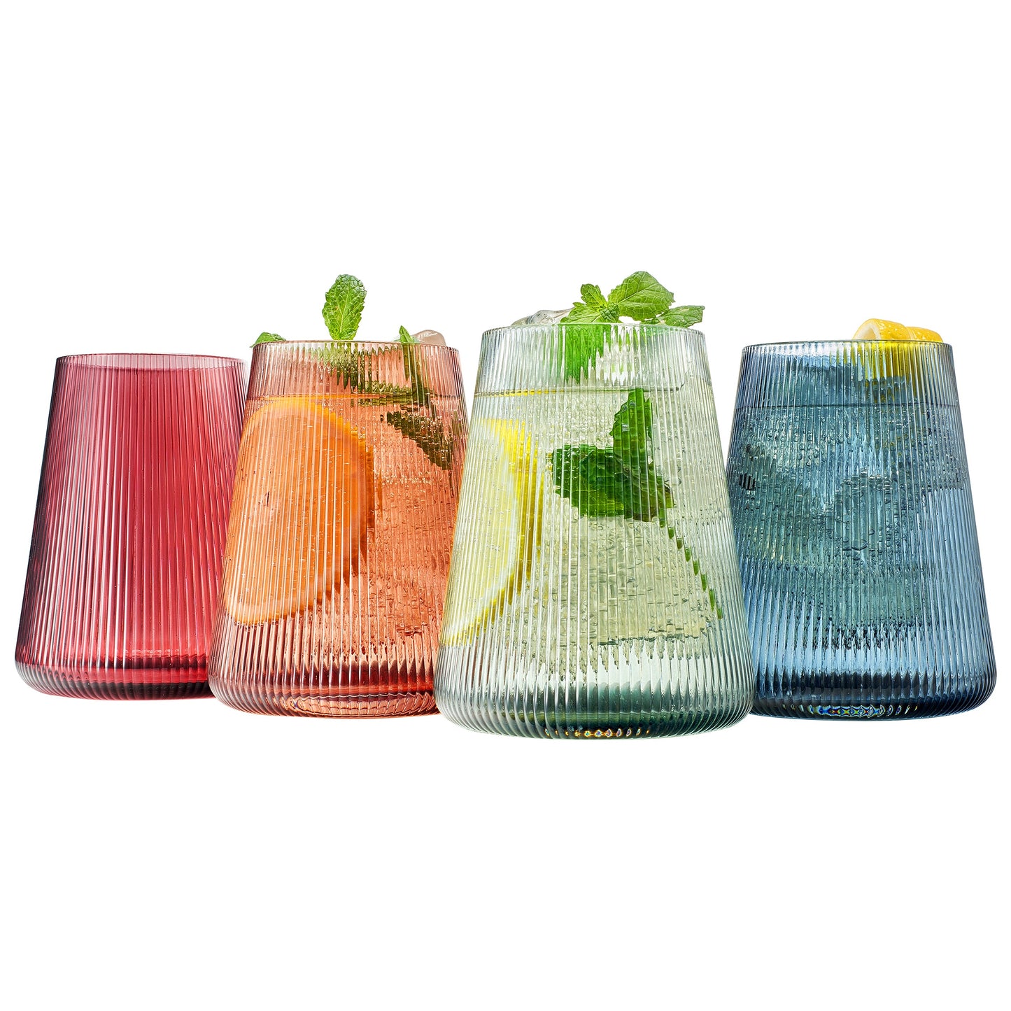 Tonal Ribbed Stemless Wine Glasses Set of 4