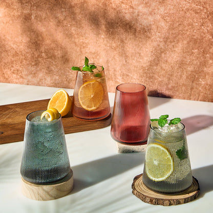 Tonal Ribbed Stemless Wine Glasses Set of 4