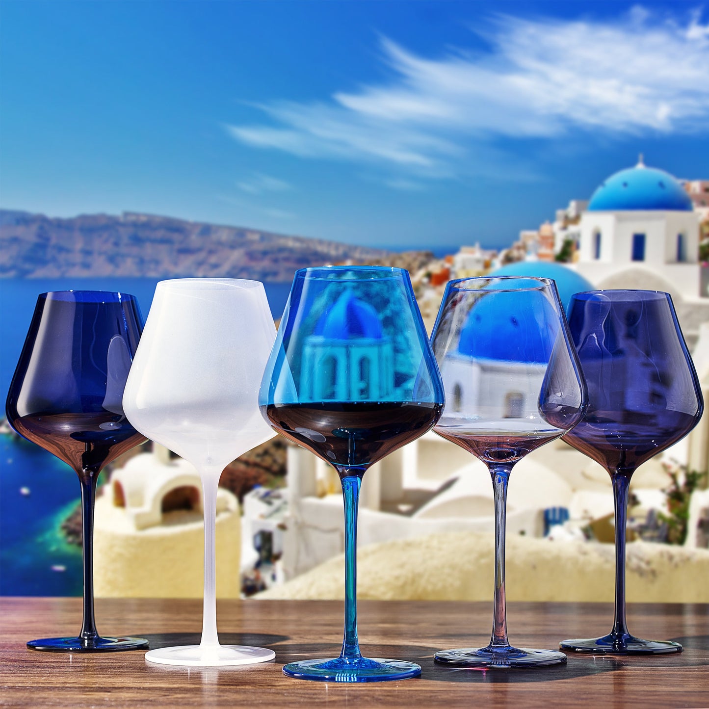 Stagioni Santorini Stemmed Wine Glasses Set of 5