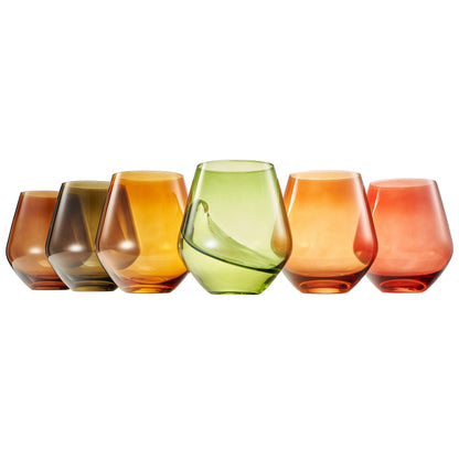 Fortuna Set Of Six Clear Stemless Wine Glasses
