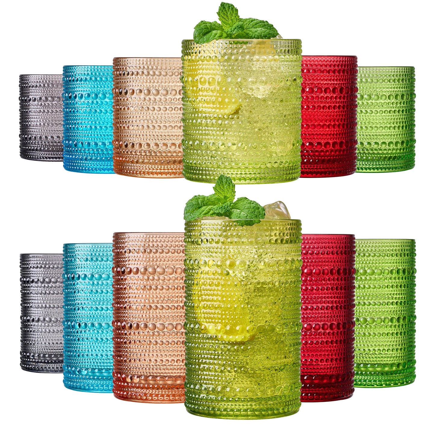 Fortuna Hobnail Lowball and Highball Glass Set