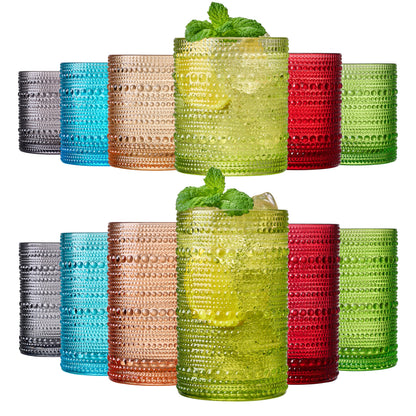 Fortuna Hobnail Lowball and Highball Glass Set