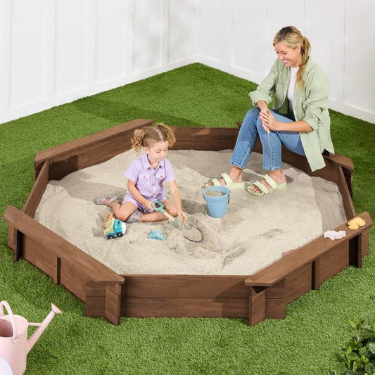 Kid's Octagonal Sandbox in Walnut Wood Finish - Tampa Home & Garden Store