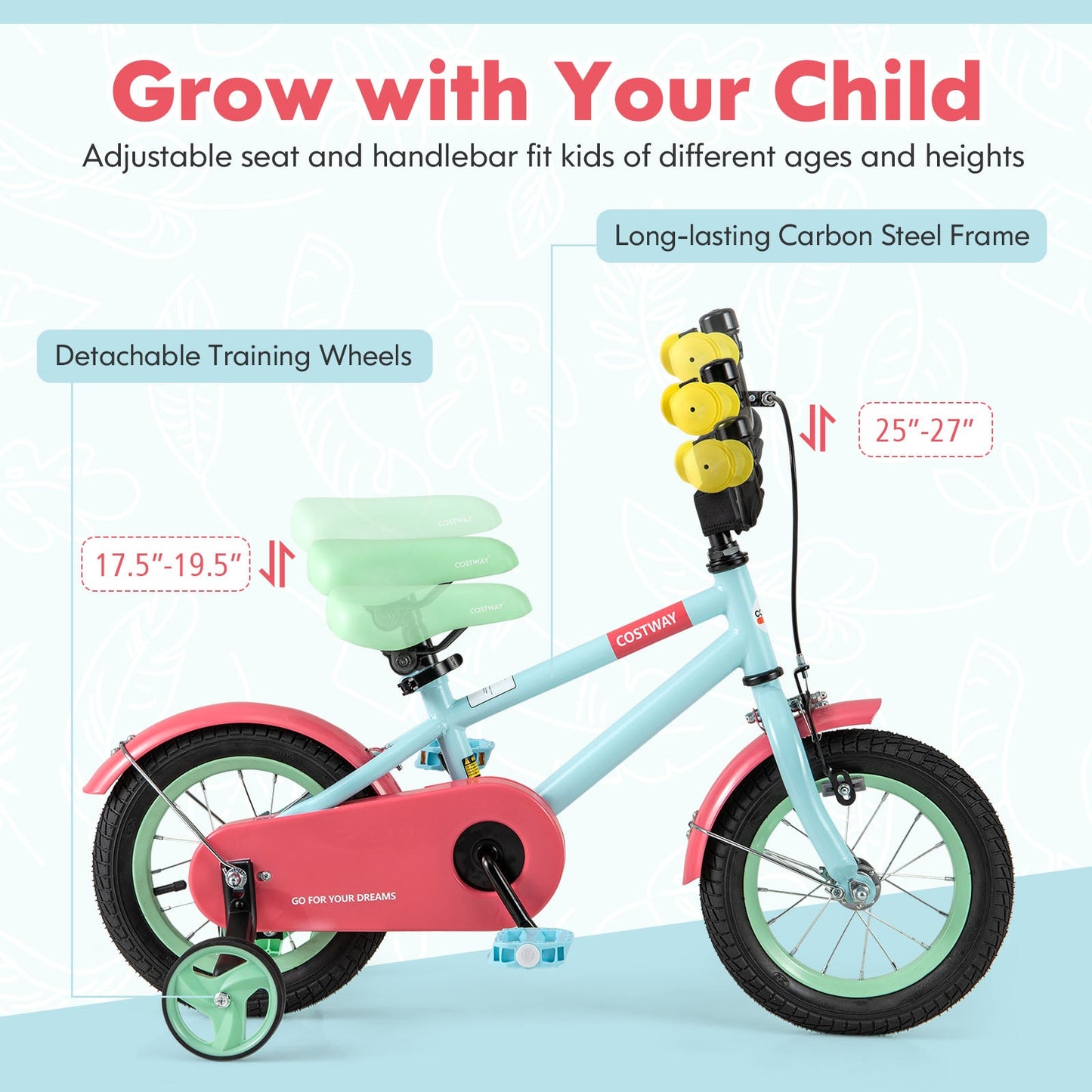 Kids Bike with Adjustable Handlebar and Saddle Blue-12 Inches