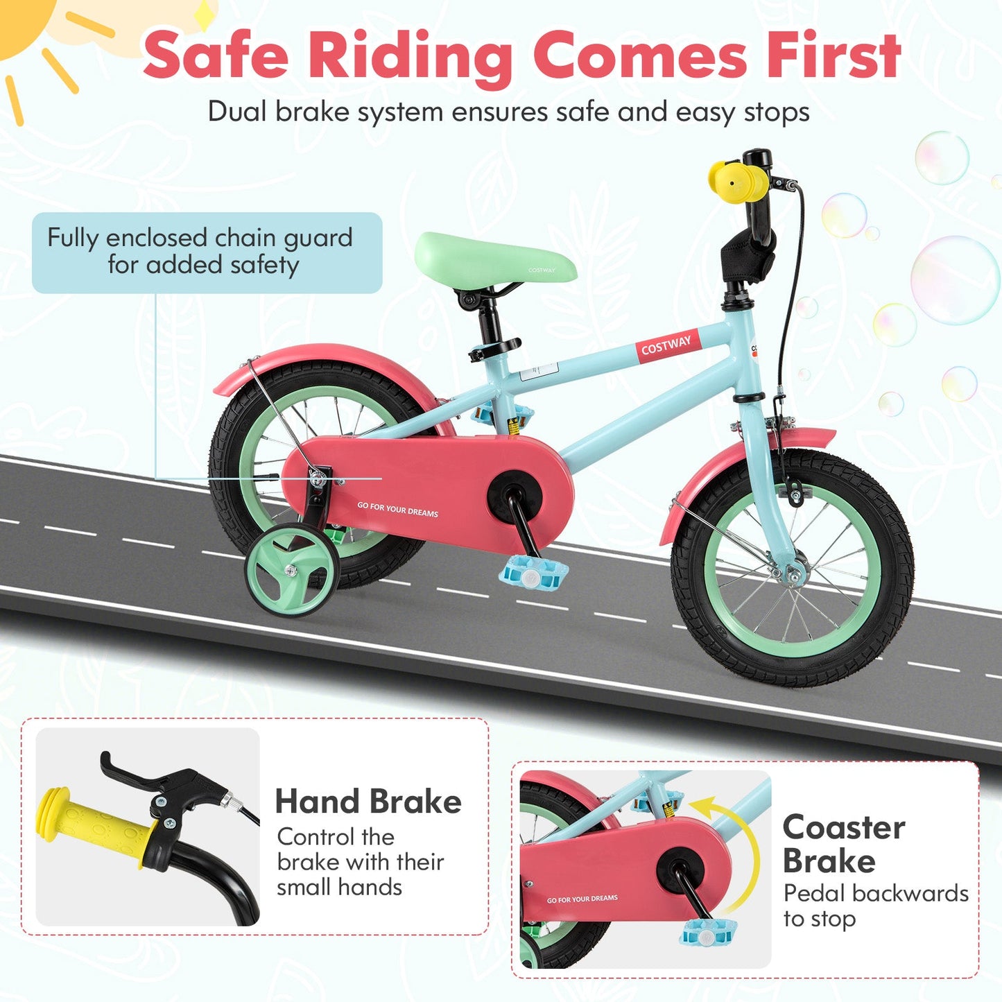 Kids Bike with Adjustable Handlebar and Saddle Blue-12 Inches