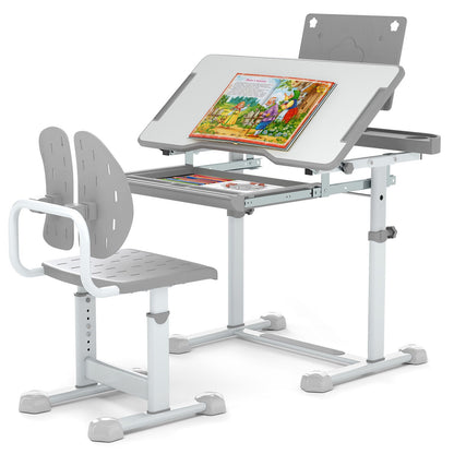 Kid's Study Desk and Chair Set with Tilt Desktop and Book Stand