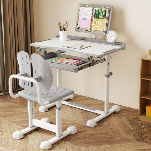 Kid's Study Desk and Chair Set with Tilt Desktop and Book Stand - Tampa Home & Garden Store
