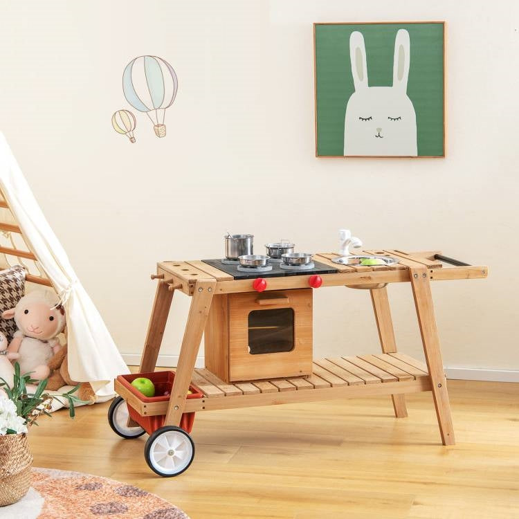 Kids Wooden Play Portable Cook Cart Set Navy/White Sun Proof Umbrella - Tampa Home & Garden Store