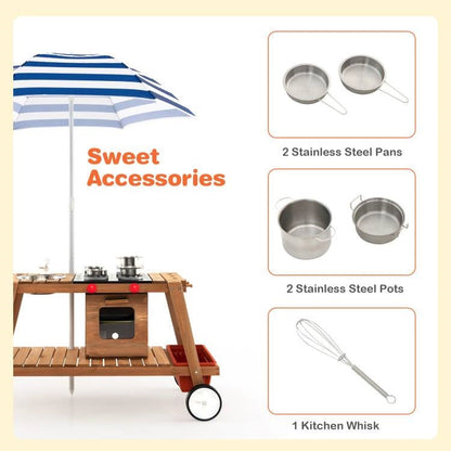 Kids Wooden Play Portable Cook Cart Set Navy/White Sun Proof Umbrella - Tampa Home & Garden Store