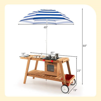 Kids Wooden Play Portable Cook Cart Set Navy/White Sun Proof Umbrella - Tampa Home & Garden Store