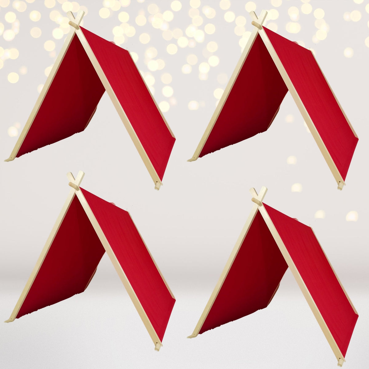 Kids A-Frame Sleepover Tents 4-pack, red fabric play tents with built-in lights on Tampa Home & Garden Store