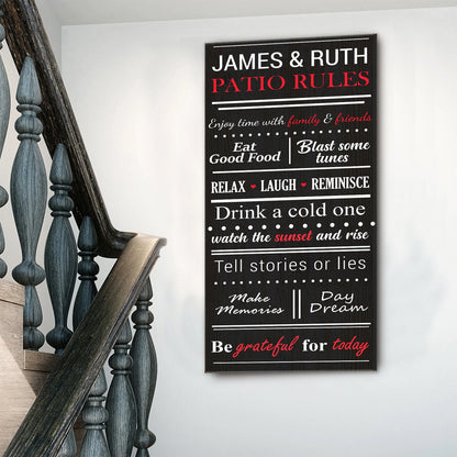 Patio Rules Sign canvas wall art Tailored Canvases; black with white/red text on Tampa Home & Garden Store