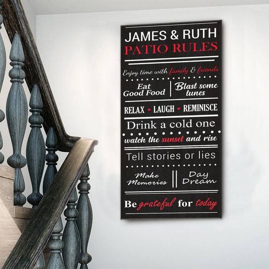 Patio Rules Sign canvas wall art Tailored Canvases; black with white/red text on Tampa Home & Garden Store