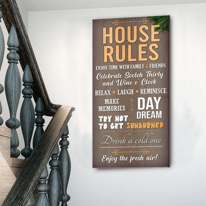 Patio Rules Sign canvas by Tailored Canvases with rustic wood grain background on Tampa Home & Garden Store