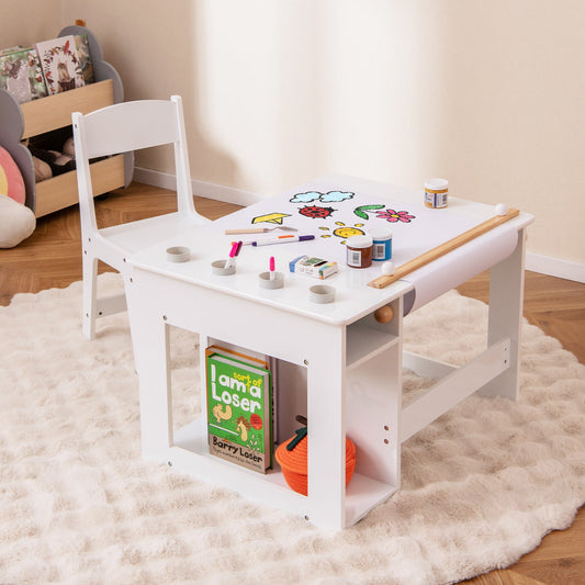 Kids Art Table and Chair Set Toddler Craft Drawing Desk-White - Tampa Home & Garden Store