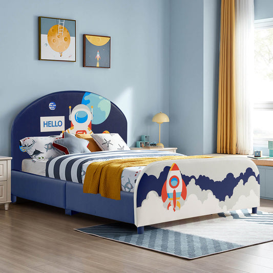 Kids Upholstered Platform Bed with Headboard and Footboard - Tampa Home & Garden Store
