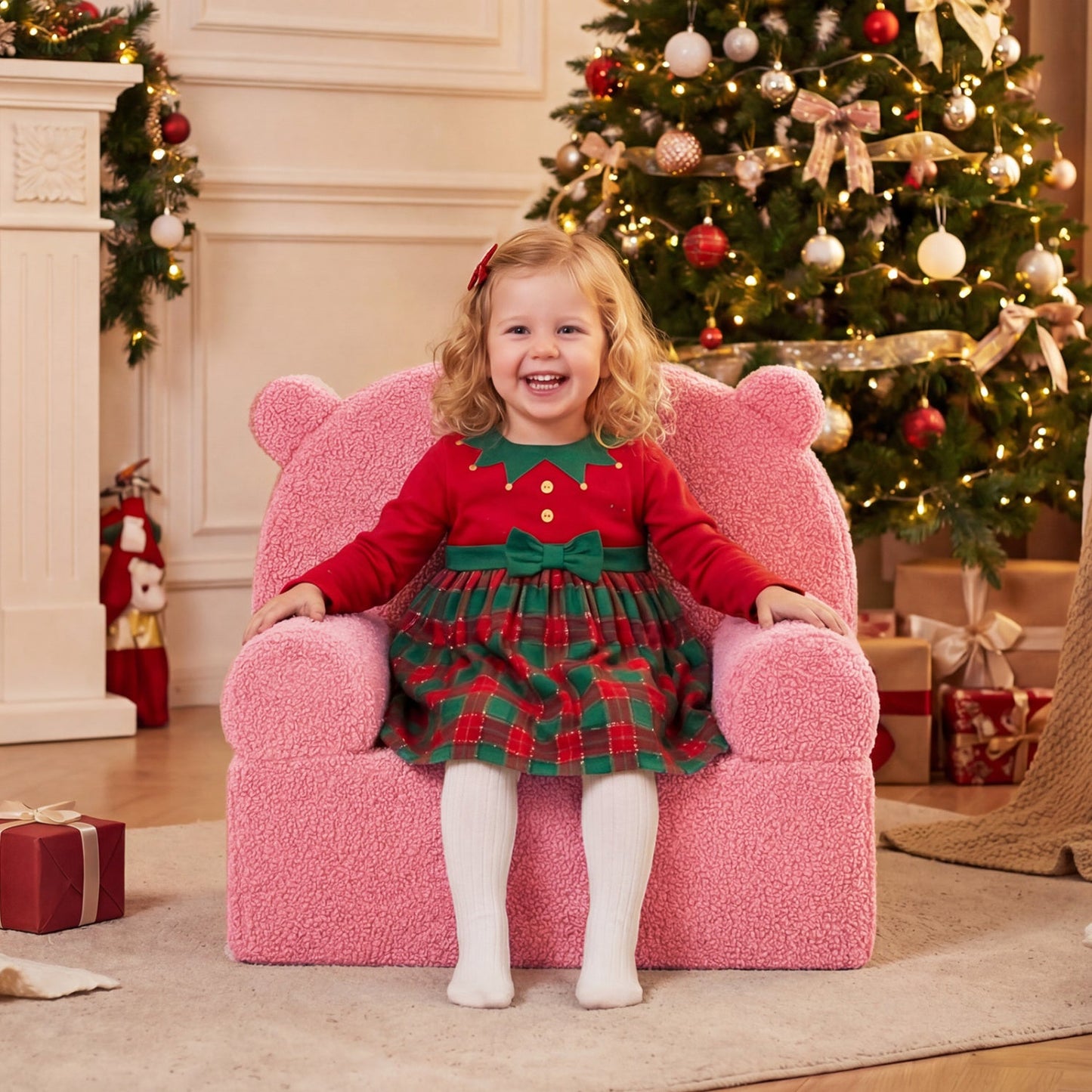 Kids Bear Sofa Toddler Foam Couch with Soft Fleece Fabric Cover