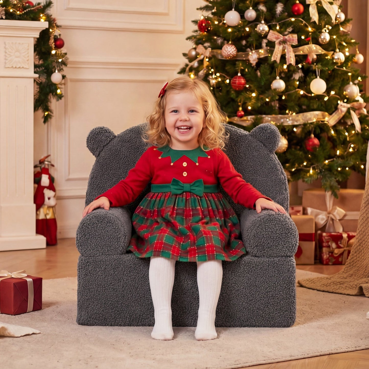 Kids Bear Sofa Toddler Foam Couch with Soft Fleece Fabric Cover
