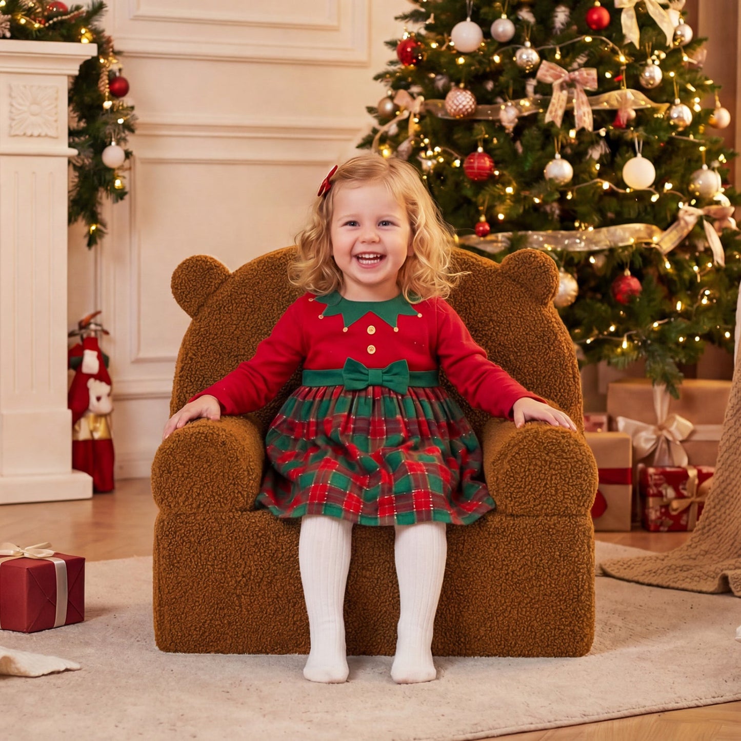 Kids Bear Sofa Toddler Foam Couch with Soft Fleece Fabric Cover