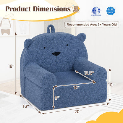 Kids Bear Sofa Toddler Foam Couch with Soft Fleece Fabric Cover