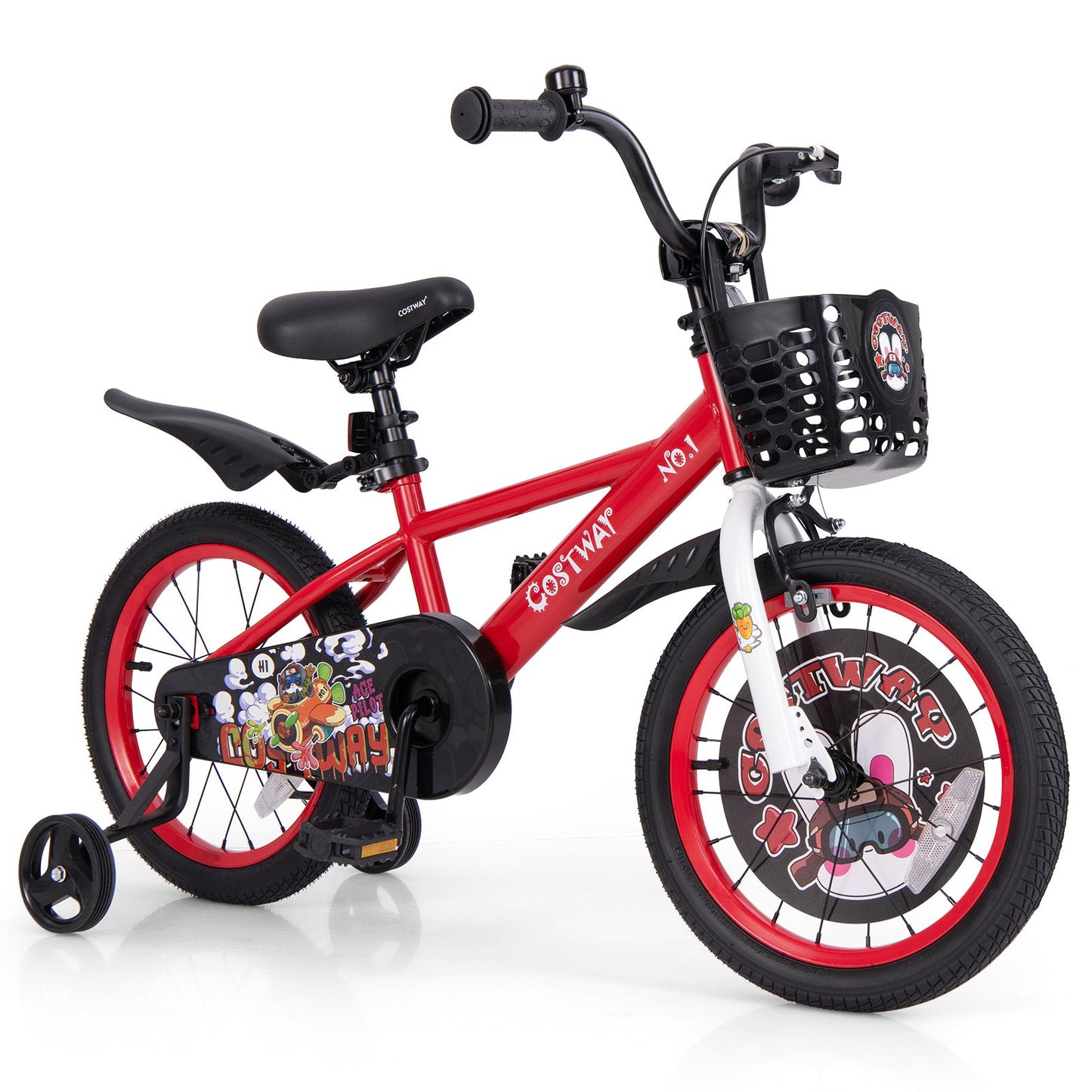12 Inch Kids Bike Adjustable with Storage Basket and Double Brake for 3-4 Years Old-12 inches
