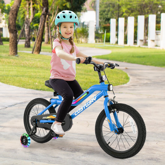 16 Inch Kids Bike LED Lighted Adjustable with Training Wheels for 4-7 Years Old Kids-16 inches - Tampa Home & Garden Store