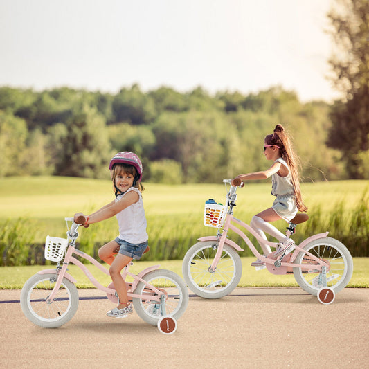 16 Inch Kids Bike with Front Handbrake and 2 Training Wheels-Pink - Tampa Home & Garden Store