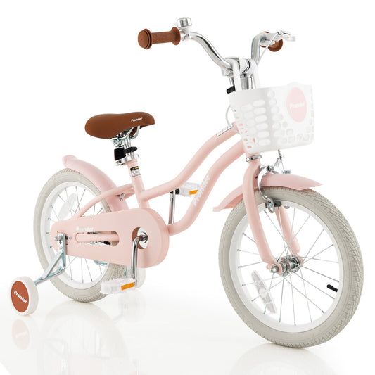 16 Inch Kids Bike with Front Handbrake and 2 Training Wheels-Pink - Tampa Home & Garden Store