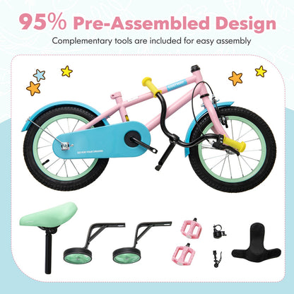 Kids Bike with Adjustable Handlebar and Saddle Pink