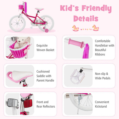 Kids Bicycle 18 Inch Toddler and Kids Bike with Training Wheels for 6-8 Year Old Kids-Pink
