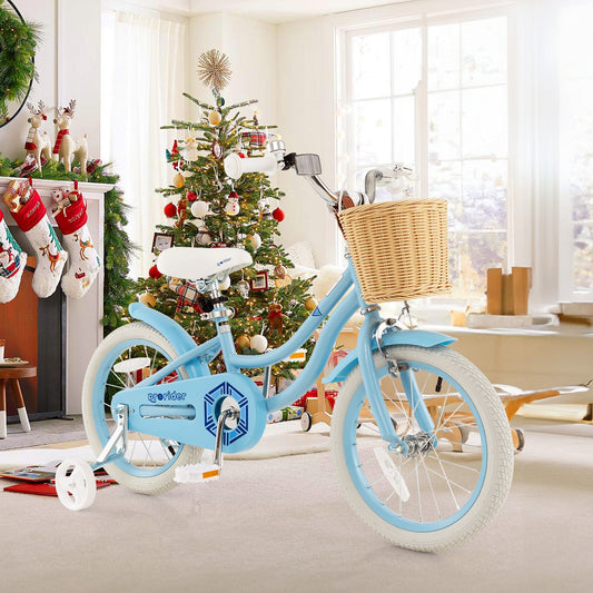 16-Inch Kids Bike with Training Wheels and Adjustable Handlebar Seat-Blue - Tampa Home & Garden Store