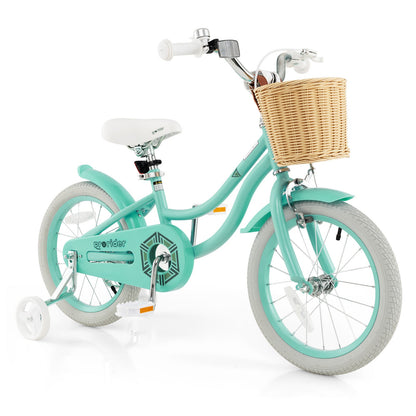 16-Inch Kids Bike with Training Wheels and Adjustable Handlebar Seat-Blue