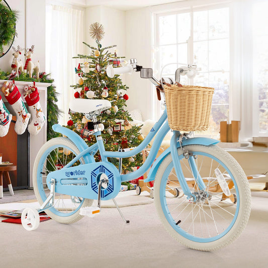18-Inch Kids Bike with Training Wheels and Adjustable Handlebar Seat-Blue - Tampa Home & Garden Store