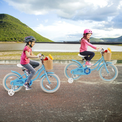 18-Inch Kids Bike with Training Wheels and Adjustable Handlebar Seat-Blue