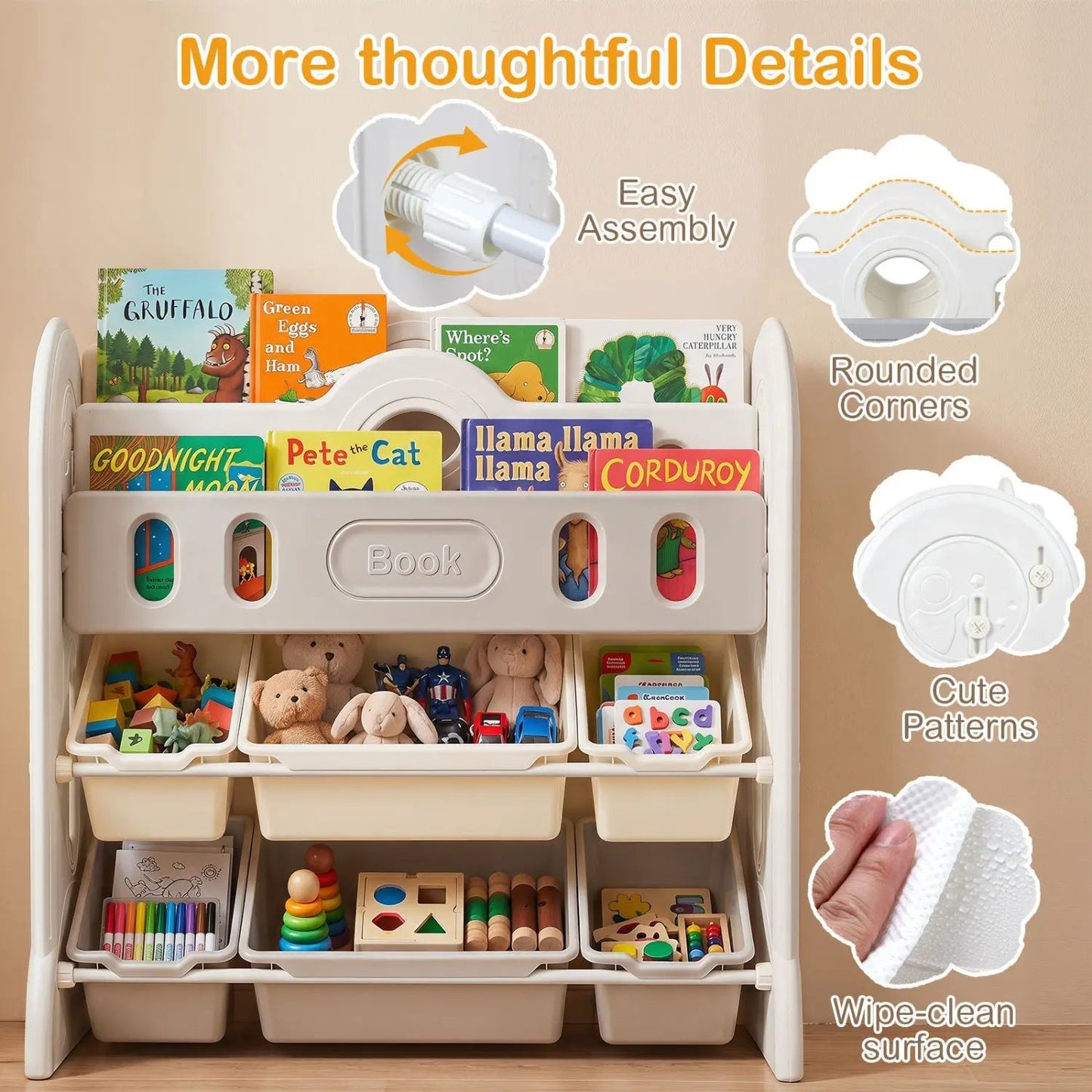 Kids Bookshelf and Toy Storage Organizer