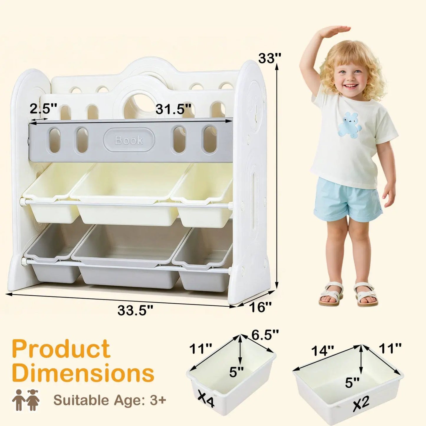 Kids Bookshelf and Toy Storage Organizer