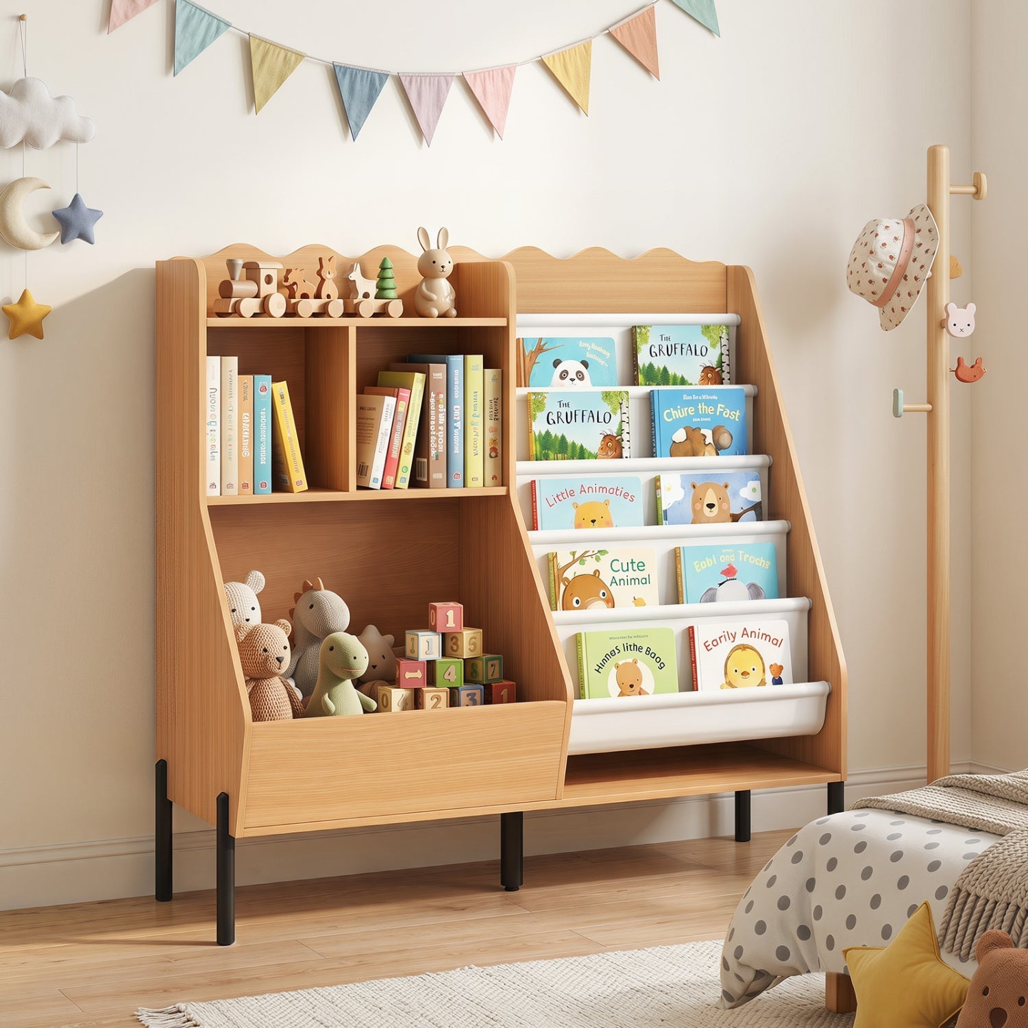 Kids Bookshelf and Toy Storage Organizer in wood with 5 fabric pockets DirectDeals on Tampa Home & Garden Store
