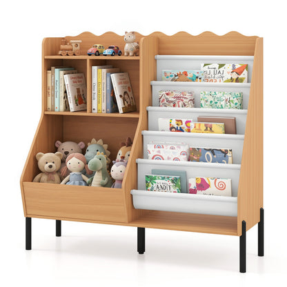 DirectDeals Kids Bookshelf and Toy Organizer with 5 Fabric Pockets, natural wood finish on Tampa Home & Garden Store