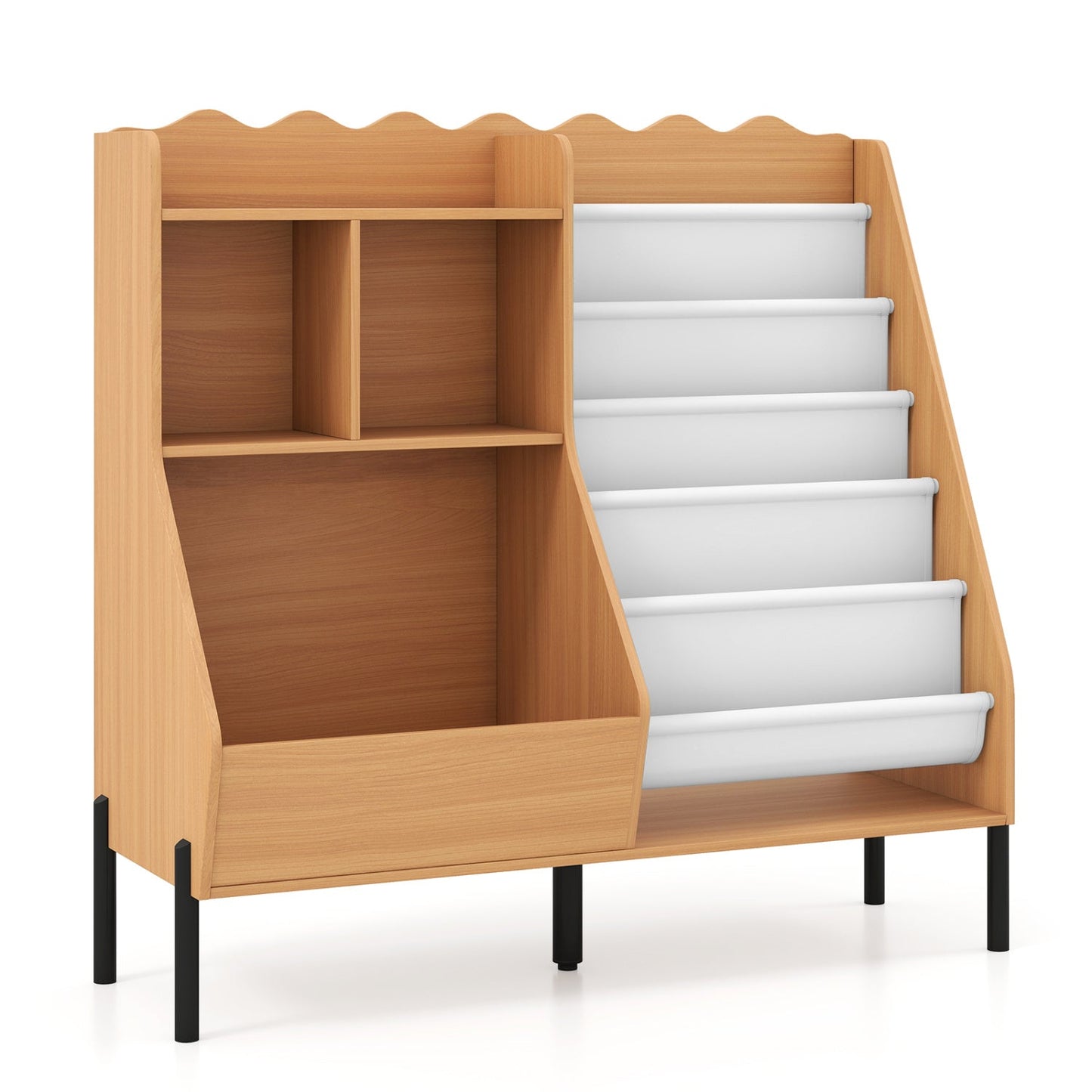 Kids Bookshelf and Toy Storage Organizer natural wood with 5 fabric pockets DirectDeals on Tampa Home & Garden Store