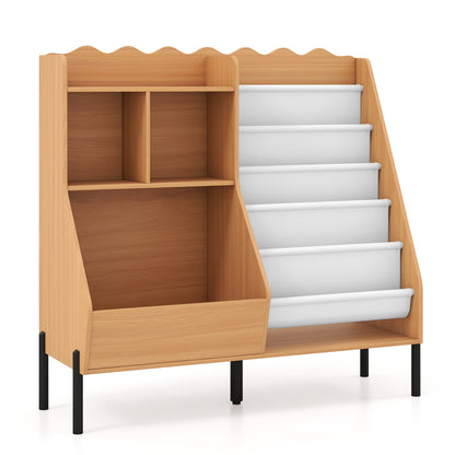 Kids Bookshelf and Toy Storage Organizer natural wood with 5 fabric pockets DirectDeals on Tampa Home & Garden Store