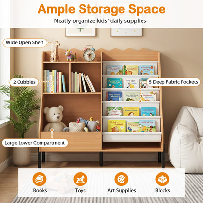 DirectDeals Kids Bookshelf and Toy Storage Organizer in natural wood with 5 deep fabric pockets on Tampa Home & Garden Store