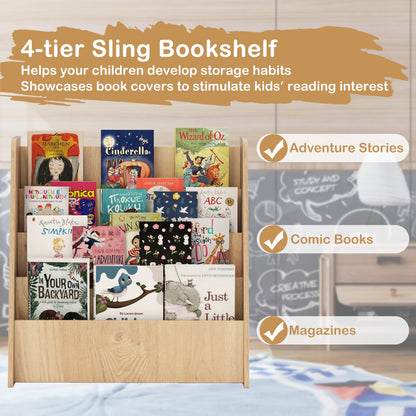 4-Tier Kids Bookshelf with Deep Compartments for Bedroom