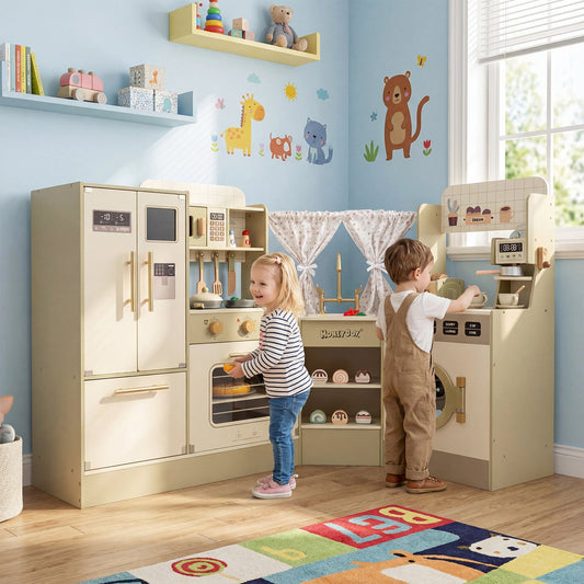 Kids Corner Play Kitchen with Faucet and Dishwasher and Stoves-Green - Tampa Home & Garden Store